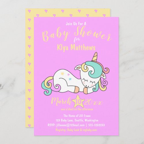 Cute Baby Unicorn Baby Shower Colorful Invitation