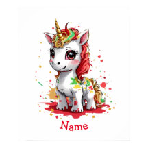 Cute Baby Unicorn Custom Name Poster