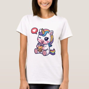 Cute Baby Unicorn Drinking Bubble Tea Funny Boba T-Shirt