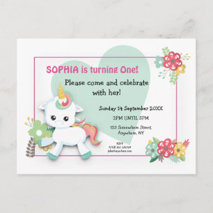 Cute Baby Unicorn First Birthday Invitation Postcard