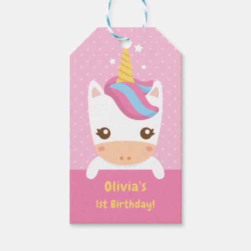 Cute Baby Unicorn First Birthday Party Gift Tags