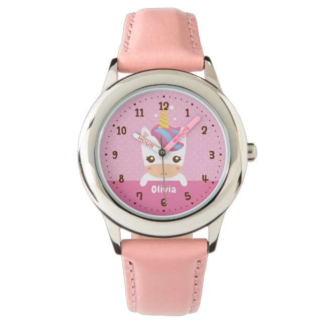 Cute Baby Unicorn Girls Kids Personalized Watch (Front)