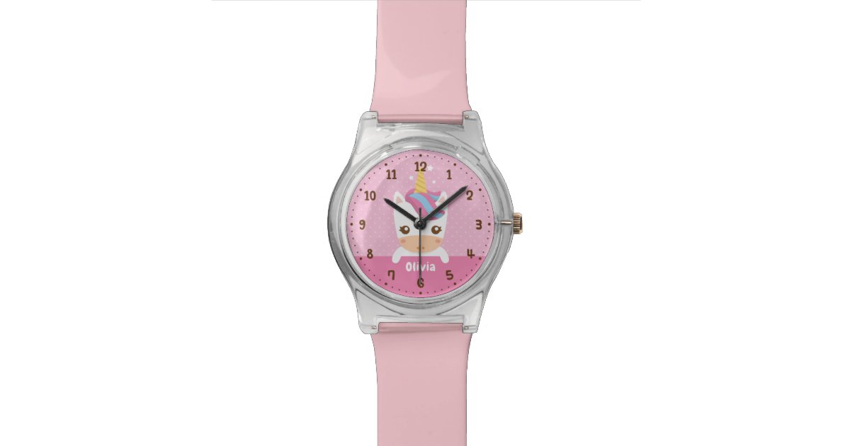 Cute Baby Unicorn Girls Kids Personalized Watch Zazzle Com