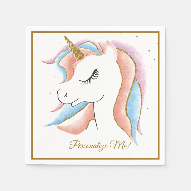 Cute Baby Unicorn Magical Pastel Personalized Napkins (Front)