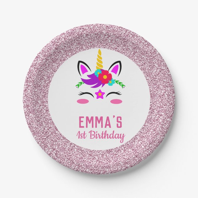 Cute Baby Unicorn Paper Plate (Front)