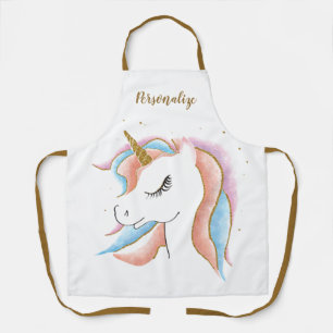 Cute Baby Unicorn Pastel Pink & Blue Gold Horn Apron