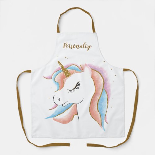Cute Baby Unicorn Pastel Pink  Blue Gold Horn Apron