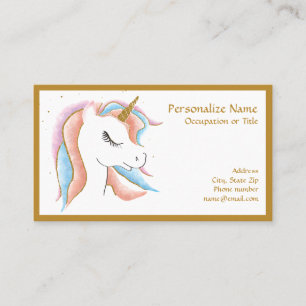 Cute Baby Unicorn Pastel Pink Blue Gold Horn Business Card