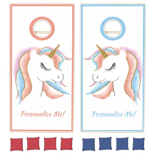 Cute Baby Unicorn Pink Blue Bean Bag Toss Game