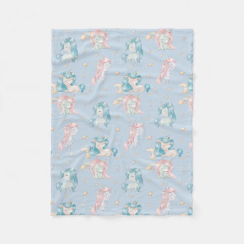Cute Baby Unicorn Pink Blue Pastel Nursery Child Fleece Blanket