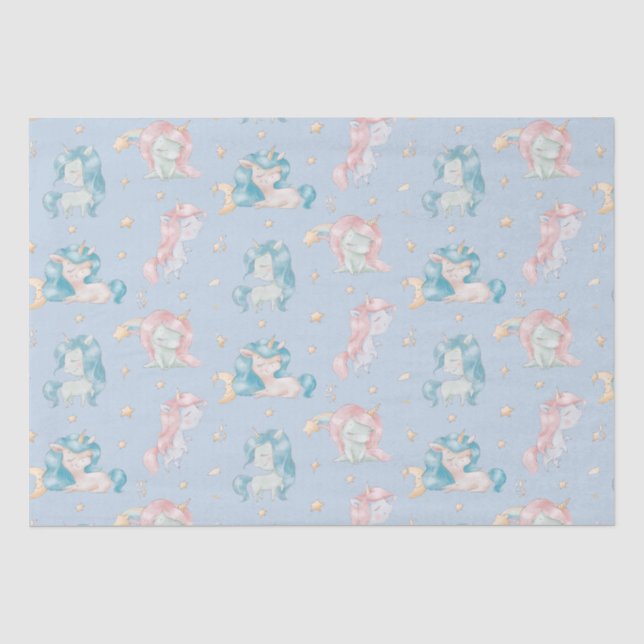 Cute Baby Unicorn Pink Blue Pastel Nursery Child Tissue Paper (Front)