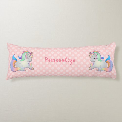 Cute Baby Unicorn Pink Polka Dot Pastel Bedding Body Pillow