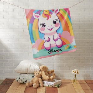 Cute Baby Unicorn Rainbow Blanket