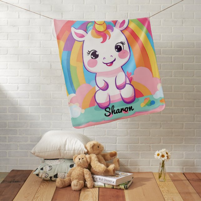Cute Baby Unicorn Rainbow Blanket (In Situ)