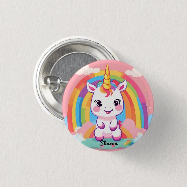 Cute Baby Unicorn Rainbow Button (Front & Back)