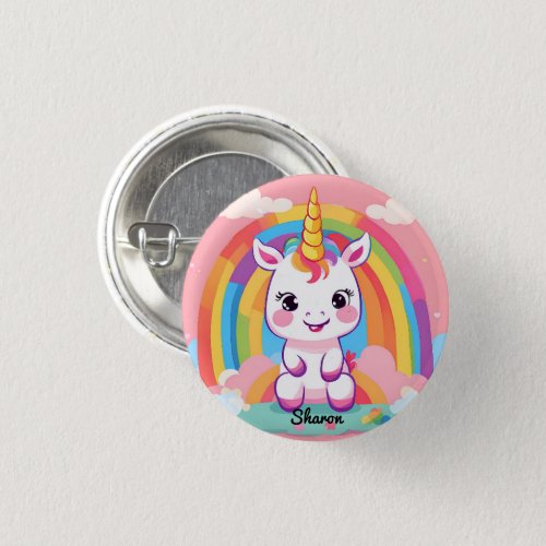 Cute Baby Unicorn Rainbow Button