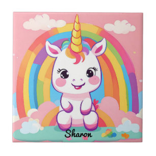 Cute Baby Unicorn Rainbow Ceramic Tile