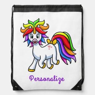 Cute Baby Unicorn Rainbow Color Tail Hair Drawstring Bag