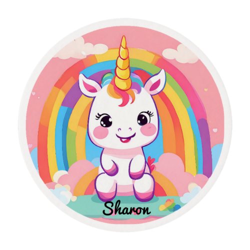 Cute Baby Unicorn Rainbow Edible Frosting Rounds