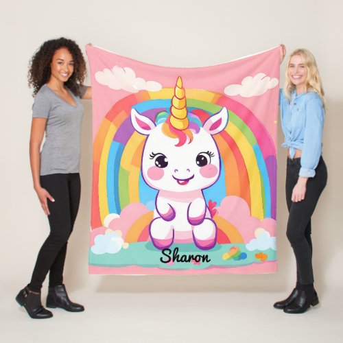 Cute Baby Unicorn Rainbow Fleece Blanket