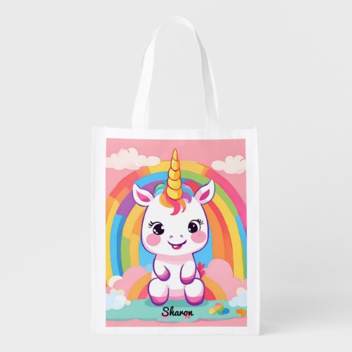 Cute Baby Unicorn Rainbow Grocery Bag