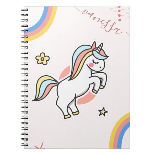 Cute Baby Unicorn Rainbow Horse Colorful Name Fun Notebook