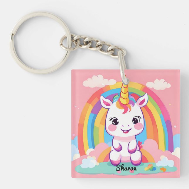 Cute Baby Unicorn Rainbow Keychain (Front)