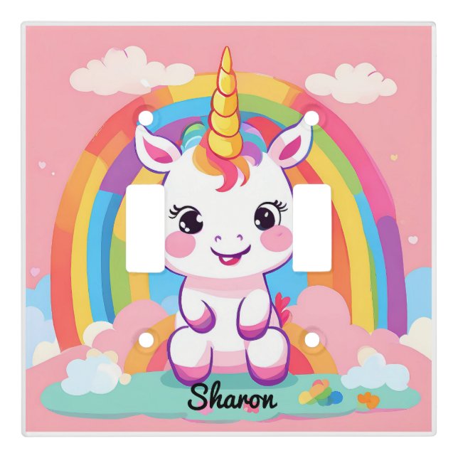 Cute Baby Unicorn Rainbow Light Switch Cover (Front)