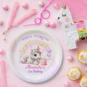 Cute Baby Unicorn Rainbow Magical Birthday Paper Plates