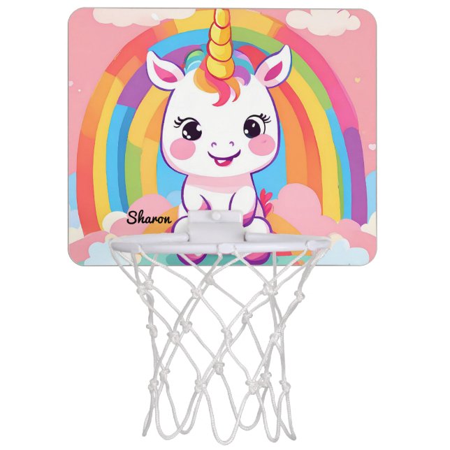 Cute Baby Unicorn Rainbow Mini Basketball Hoop (Front)