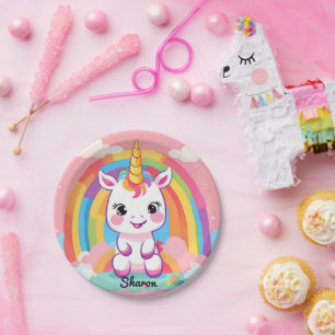 Cute Baby Unicorn Rainbow Paper Plates