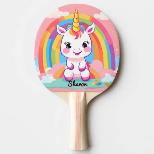 Cute Baby Unicorn Rainbow Ping Pong Paddle