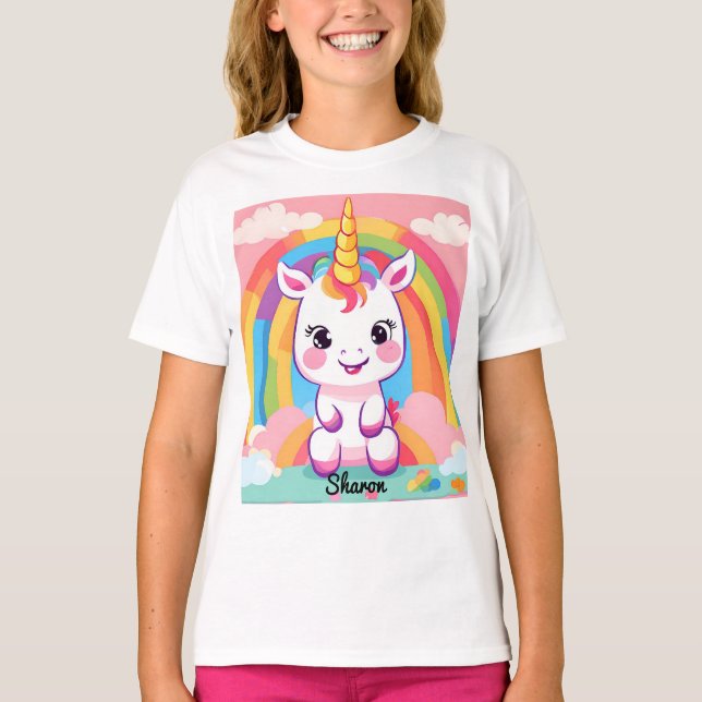 Cute Baby Unicorn Rainbow T-Shirt (Front)