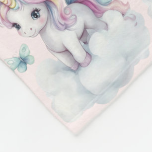 Cute Baby Unicorn Sitting on Cloud Fleece Blanket