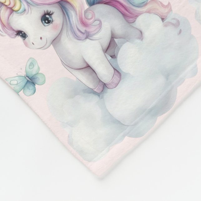 Cute Baby Unicorn Sitting on Cloud Fleece Blanket (Corner)
