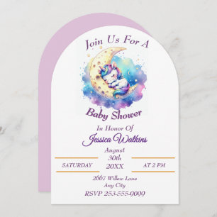 Cute Baby Unicorn Sleeping on a Half Moon Invitation