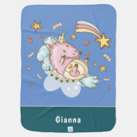 Cute Baby Unicorn Stars Personalized   Baby Blanket