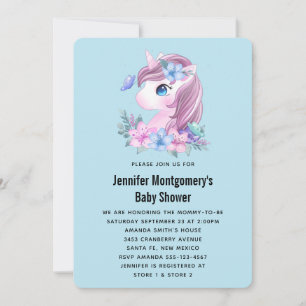Cute Baby Unicorn Watercolor Baby Shower Invitation