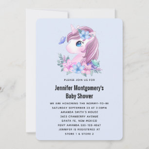 Cute Baby Unicorn Watercolor Baby Shower Invitation