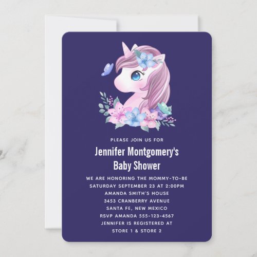 Cute Baby Unicorn Watercolor Baby Shower Invitation