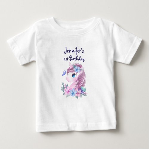 Cute Baby Unicorn with Big Eyes Birthday Baby T_Sh Baby T_Shirt