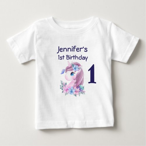 Cute Baby Unicorn with Big Eyes Birthday Baby T_Shirt