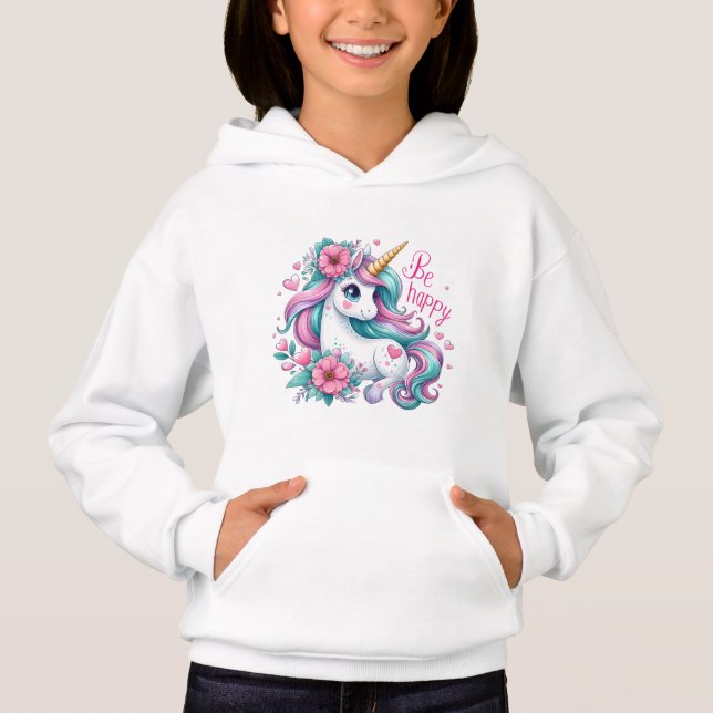 Cute Baby Unicorn With Flowers for Women & Girls Hoodie (Front)
