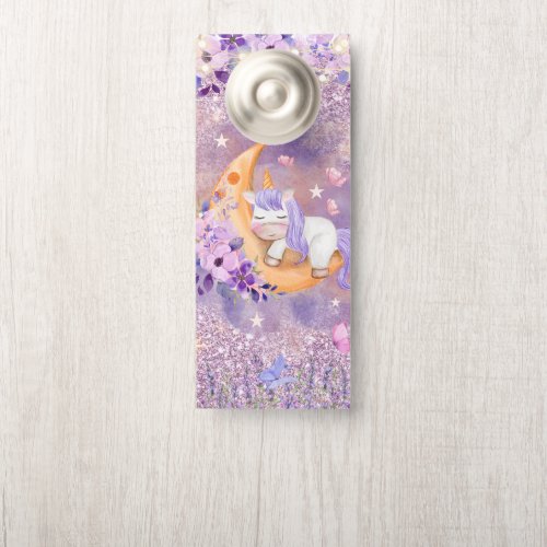 Cute baby unicorn with moon and stars for kids door hanger