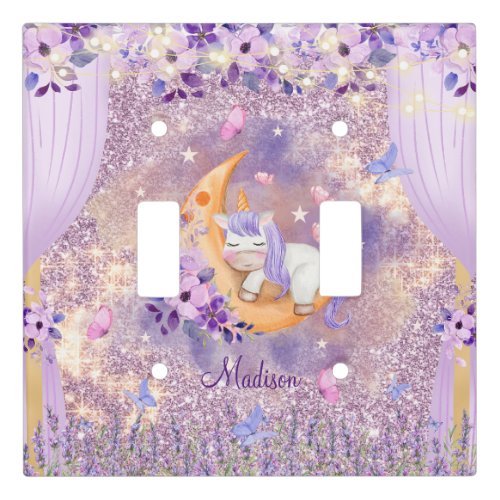 Cute baby unicorn with moon and stars for kids light switch cover