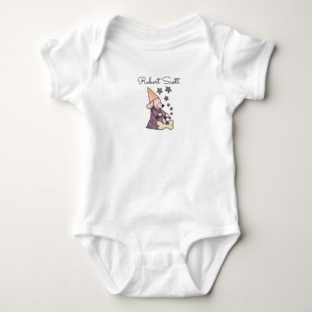 Cute Baby Unisex Blue Elegant Funny Dog Add Name Baby Bodysuit (Front)