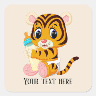 Cute baby unisex tiger add text square sticker