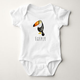 Cute Baby Unisex Watercolor Jungle Toucan and Name Baby Bodysuit
