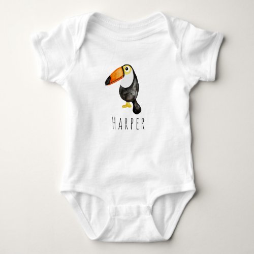 Cute Baby Unisex Watercolor Jungle Toucan and Name Baby Bodysuit