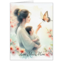 Cute Baby Watching Butterfly With Mom Mother's Day